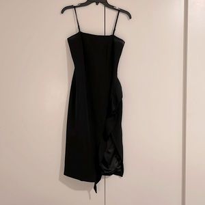 Bardot black midi dress with side ruffle